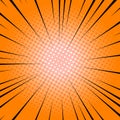 Radial black lines on an orange background. Comic book speed, explosion. Vector illustration for graphic design.