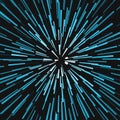 Radial blue concentric particles on black background Sun ray or star burst element Zoom effect Square fight stamp for card Space Royalty Free Stock Photo