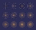 Radial circle sunburst, gold star explosion, sun beams. Abstract vector geometric dotted star rays. Royalty Free Stock Photo