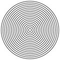 Radial circles design element. Converge circle lines. Repeating, expand circles from center, epicenter. Emission, circulate, loop