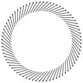 Radial, circular arrows pointing from center. Concentric pointers for extrusion, protrusion themes. Diffuse, dissension, bloat Royalty Free Stock Photo