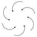 Radial, circular arrows for swirl, twirl, turn concepts. Concentric pointer illustration for revolve, recycle themes. Circulation