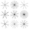 Radial, converging, radiating lines. Circular burst lines. Starburst, sunburst of thin irregular, random lines