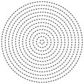 Radial dashed line circles. Circular, concentric element with gap lines. Periodic, infrequent line circles. Orbitting piece, bit