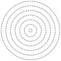 Radial dashed line circles. Circular, concentric element with gap lines. Periodic, infrequent line circles. Orbitting piece, bit