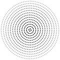 Radial dashed line circles. Circular, concentric element with gap lines. Periodic, infrequent line circles. Orbitting piece, bit Royalty Free Stock Photo