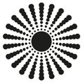 Radial dot pattern. Black abstract shape. Circular burst vector. Modern symmetrical layout.