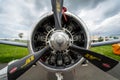 Radial engine Wright R-1820-9 of the military trainer aircraft North American T-28B Trojan, close-up.