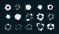 Radial explosive effect. Cartoon comic circle burst, bomb explosion, game VFX elements, round steam cloud, energy