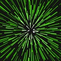 Radial green concentric particles on black background Sun ray or star burst element Zoom effect Square fight stamp for card Space