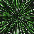 Radial green concentric particles on black background Sun ray or star burst element Zoom effect Square fight stamp for card Space