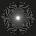 Radial light burst. Central bright spot. Black background rays. Vector sunburst pattern. Royalty Free Stock Photo