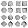 Radial line elements. Sixteen 16 unique shapes. Concentric Vector forms. Geometric optical art. Royalty Free Stock Photo