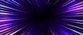 Radial neon light trails. Blue and purple glowing rays wallpaper. Manga anime speed effect background with sparks and