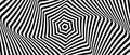 Radial optical illusion background. Black and white abstract distorted lines surface. Hypnotic poster design. Rotating