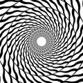 Radial optical illusion background. Black and white abstract wavy lines surface in circles. Poster, banner, template