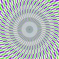 Radial optical illusion background. Purple and green abstract lines surface in circles. Poster, banner, template design