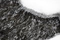 Abstract close up aerial view of snow ice and flowing black water Royalty Free Stock Photo