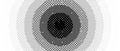 Radial pixelated gradient texture. Black and white dithered round gradation. Retro circle video game background