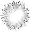 Radial, radiating beams, rays starburst, sunburst lines. Circular burst, firework, blast or explosion effect. Concentric,