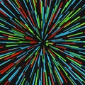Radial Red Blue Green Concentric Particles On Black Background Sun Ray Or Star Burst Element Zoom Effect Square Fight Stamp For