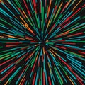 Radial Red Blue Green Concentric Particles On Black Background Sun Ray Or Star Burst Element Zoom Effect Square Fight Stamp For