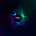 Radial sound wave curve with light particles. Colorful equalizer visualisation. Abstract colorful cover for music poster