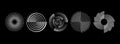 Radial spinning spiral pattern set. Circular speed lines form collection. Rotating circle sound wave concepts. Abstract