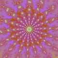 Radially-symmetric intricate fractal flower-like structure with uniform yellow stamen-like features. Mathematical art.
