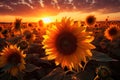 Radiance sunflowers bathed in twilight glow, sunrise and sunset wallpaper