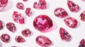 Radiant assortment of bright red ruby gems against white surface Royalty Free Stock Photo