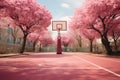 Radiant Basketball court outdoor autumn. Generate Ai