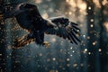Radiant Black eagle bird sparkles. Generate Ai