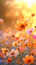 Radiant Blooms: A Serene Field of Sun-Kissed Flowers in a Stylis