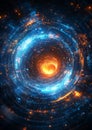 Radiant blue illumination and an abstract technological backdrop define the digital interface of tomorrow