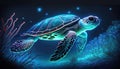 a radiant blue shimmering turtle under water, galaxy theme, generative ai technology Royalty Free Stock Photo