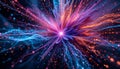 Radiant Burst of Colorful Particles and Light Trails Exploding from Center, AI-Generated Cosmic Fireworks Royalty Free Stock Photo
