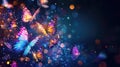 Radiant butterflies dance in a dark backdrop, enhancing a magical abstract wallpaper. Ai Generated