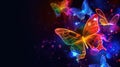 Radiant butterflies dance in a dark backdrop, enhancing a magical abstract wallpaper. Ai Generated