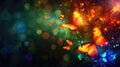 Radiant butterflies dance in a dark backdrop, enhancing a magical abstract wallpaper. Ai Generated