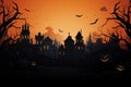 Radiant City panorama halloween sunset. Generate Ai Royalty Free Stock Photo