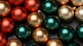 Radiant colors from the balls, Christmas and New Year banner. Generative AI