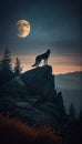 Radiant Connection: A Wanderer\'s Encounter with a Wolf under the Full Moon