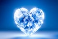 Radiant, crystal-clear diamond heart shines brilliantly against a soft blue backdrop