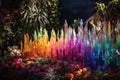 Radiant Crystal Garden with Rainbow Hues and Sparkling Prisms