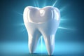 Radiant Dental Pearl, A brilliant white tooth, stands out on blue