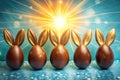 Radiant Easter Eggs with Bunny Ears A Delightful Celebration of Springtime Indulgence Captured in Golden Hour Sunlight Royalty Free Stock Photo