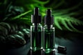 Radiant Elixir Cosmetic Serum in Elegant Glass Bottles with a Luxurious Touch. Generative AI