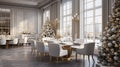 luxury dining room with christmas decoration by day. Royalty Free Stock Photo
