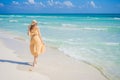 Radiant and expecting, a pregnant woman stands on a pristine snow-white tropical beach, celebrating the miracle of life